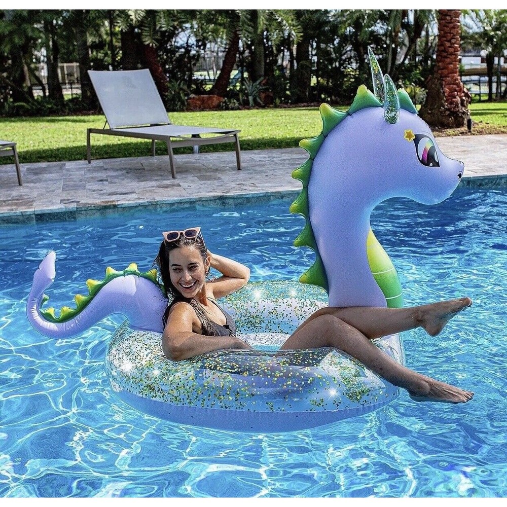 Pool Candy Glitter Dragon Large Pool Tube 40" Diameter New Summer Pool Floatie - Picture 2 of 7